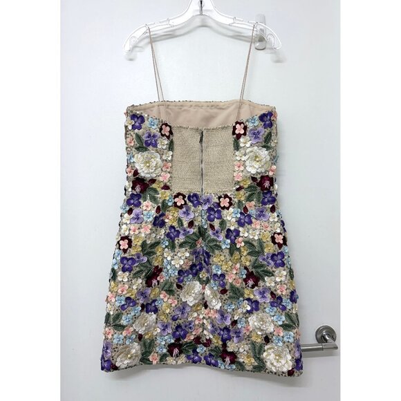 Alice + Olivia Velia Embellished Mini Gown Dress Floral Embroidered Champagne 12 - Picture 9 of 16